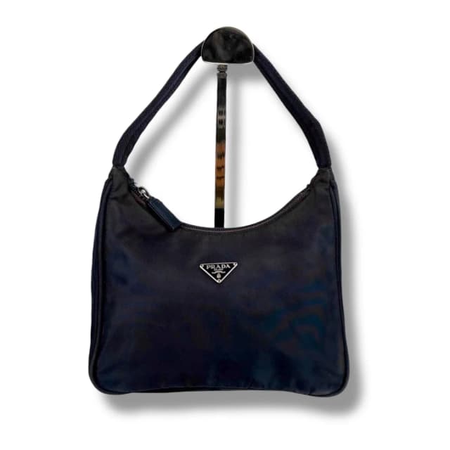 Prada Triangle Logo Pouch Mini Handbag Tessuto Nylon Navy Blue in Navy Nylon from The Reluxe, photo 1 of 1