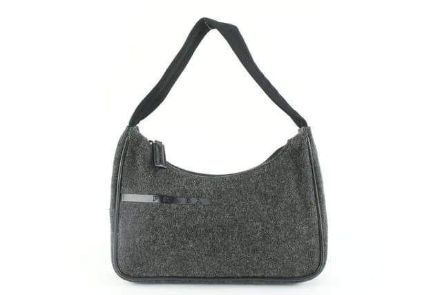 Prada Charcoal Grey Wool Mini Hobo Shoulder Bag in Grey Wool from Bagriculture, photo 1 of 1