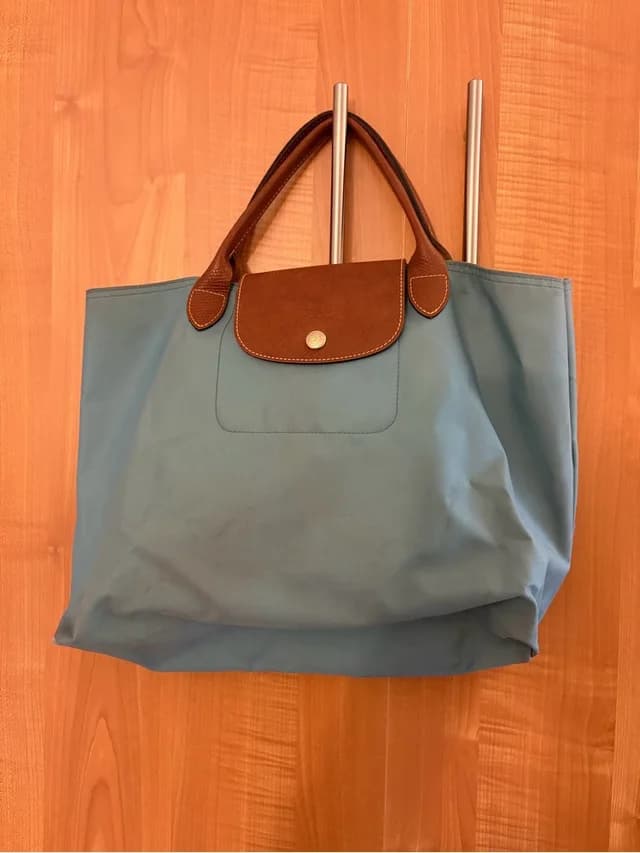 Longchamp Light Blue Le Pliage Tote With Short Handles in red|brown|blue Leather from Poshmark, photo 1 of 1