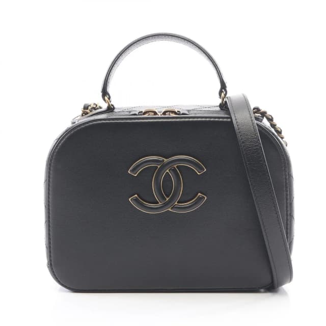 Chanel Shoulder Bag Quilted Vanity 2-Way Black Leather CC Logo Chain in Black Leather from The Reluxe, photo 1 of 1