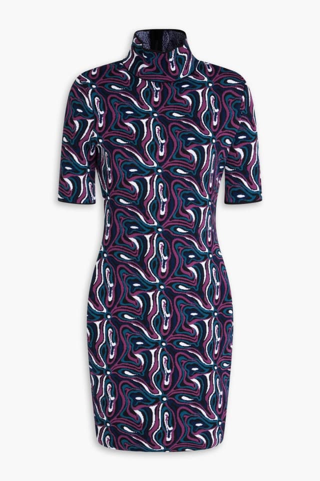 Pucci Jacquard-Knit Mock-Neck Mini Dress in Purple, image 1 of 1 from THE OUTNET