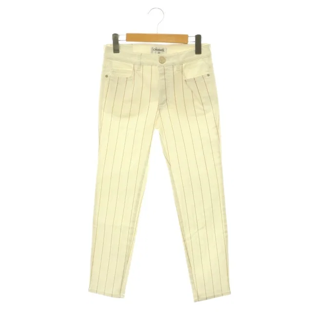 Chanel 20P CC Logo Button Chain Stripe Skinny Denim Pants P6 Tapered 36 White HS in White Denim from The Reluxe, photo 1 of 1