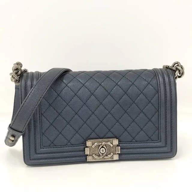Chanel Boy Chain Shoulder Bag Leather Navy in Navy Leather from The Reluxe, photo 1 of 1