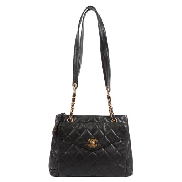 Chanel Quilted CC Logo Chain Caviar Leather Black Tote Bag Gold in Black Caviar leather from The Reluxe, photo 1 of 1