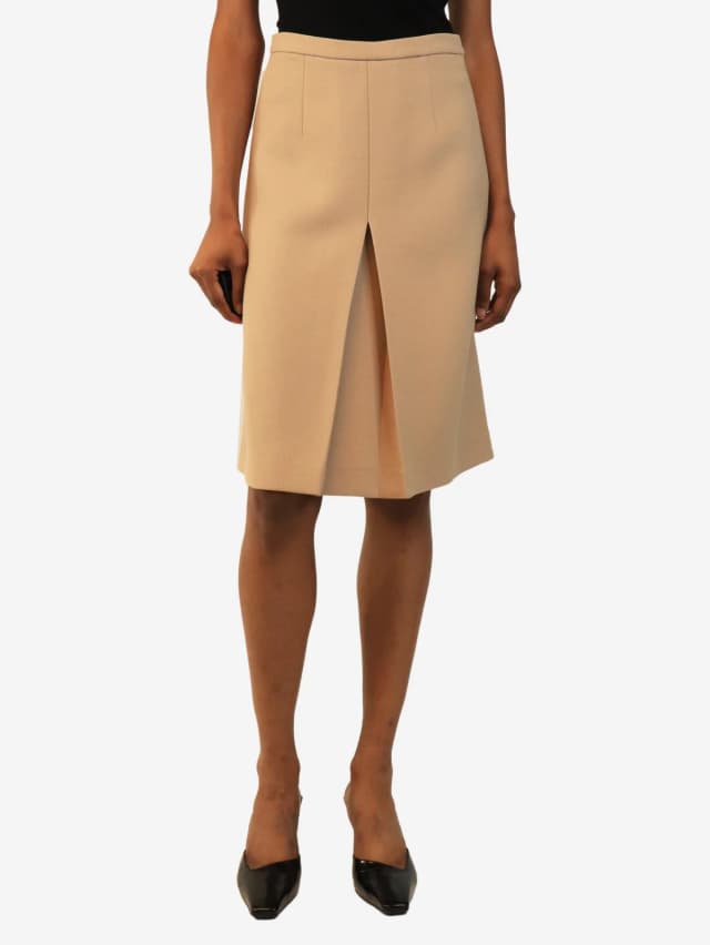 Miu Miu Beige inverted box-pleat midi skirt - size UK 8 in Beige Wool from Sign of the Times, photo 1 of 1