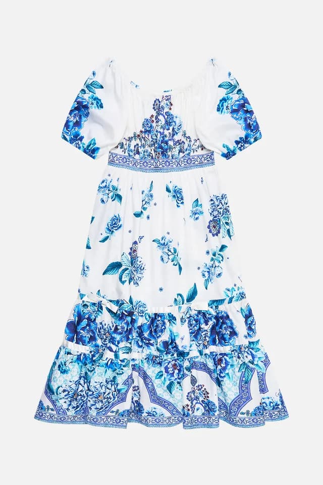 Camilla eBoutique KIDS PEASANT MAXI DRESS WITH RIBBON SKIRT A CERAMIC GARDEN, image 1 of 1 from CAMILLA