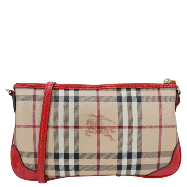 Burberry Peyton Small Haymarket Check Canvas Crossbody Clutch Military Red in Red Canvas from Dallas Designer Handbags, photo 1 of 1