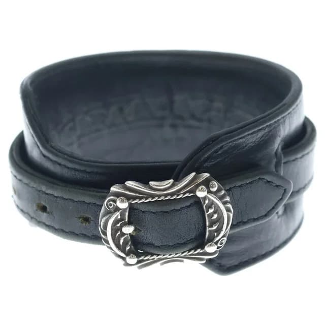 Chrome Hearts Vintage RR Tiny Buckle Rock'n'roll Leather Bracelet Black Silver in Black Leather from The Reluxe, photo 1 of 1