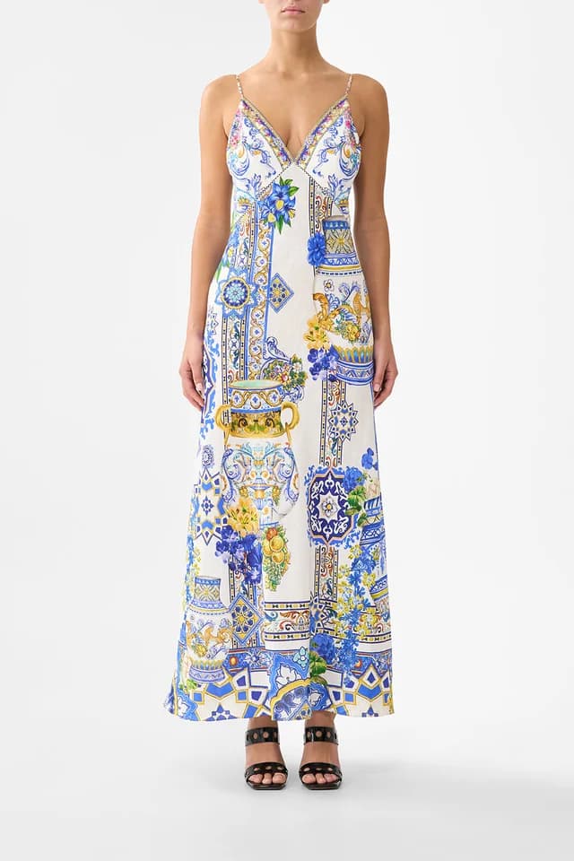 Camilla eBoutique V NECK FULL LENGTH BIAS SLIP DRESS MILLA IN SEVILLA, image 1 of 1 from CAMILLA