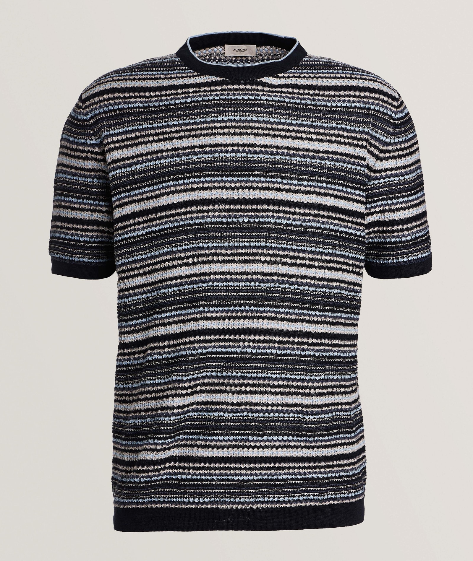 Agnona Textured Striped Knit T-Shirt in Blue Linen & Linen Blends, image 1 of 1 from Harry Rosen