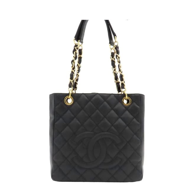 Chanel Petite Shopping Tote Bag PST Black Gold Caviar Leather Quilted Chain in Black Caviar leather from The Reluxe, photo 1 of 1
