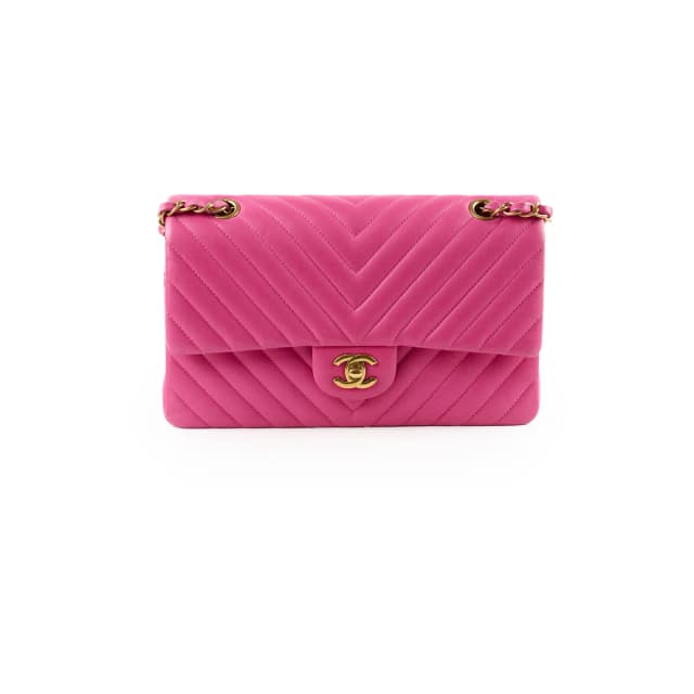 Chanel M/L Classic Flap Chevron Lambskin Fuchsia in Pink Lambskin from The Purse Affair, photo 1 of 1