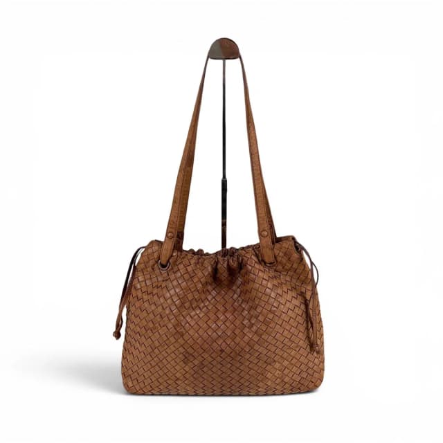 Bottega Veneta Intrecciato Leather Drawstring Shoulder Bag Mini Tote Brown in Brown Woven leather from The Reluxe, photo 1 of 1