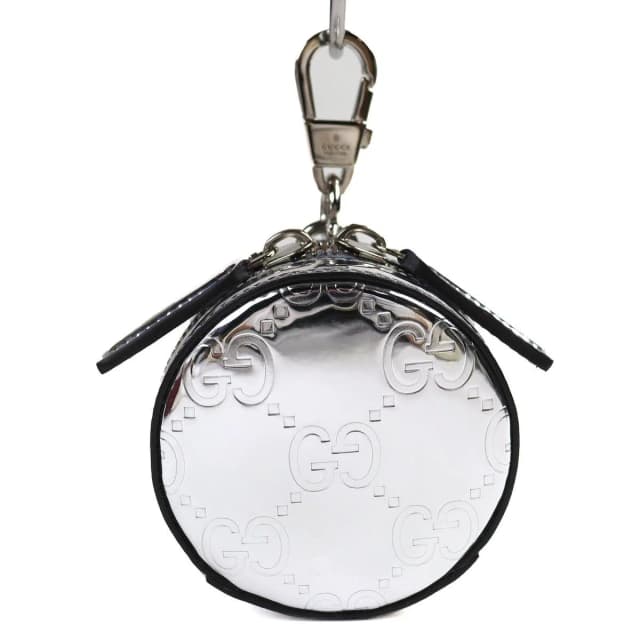 Gucci GG Pattern Patent Leather Round Pouch Silver in Silver Patent leather from The Reluxe, photo 1 of 1