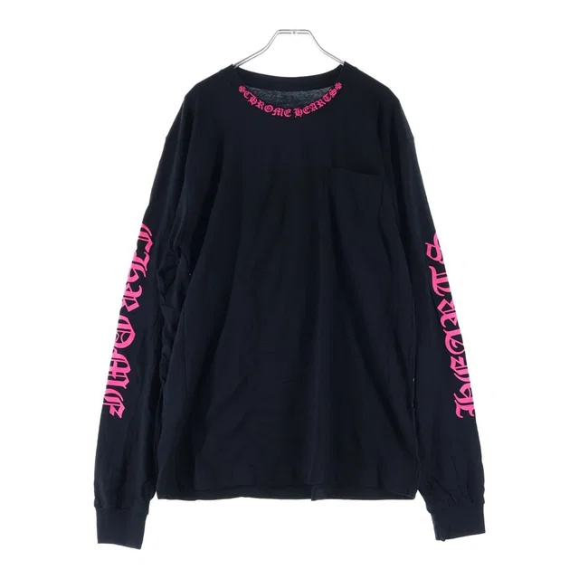 Chrome Hearts CH L S 1 Neck Logo Long Sleeve T-Shirt Black Pink in Black from The Reluxe, photo 1 of 1