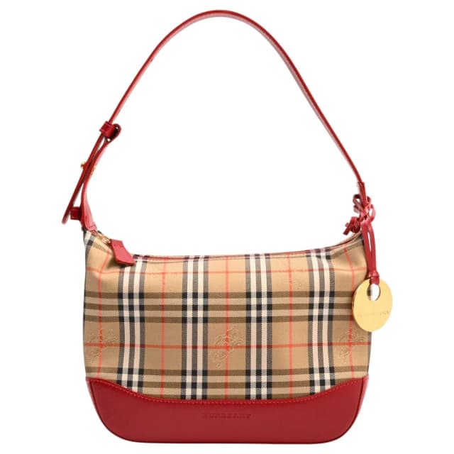 Burberry Nova Check pattern logo charm one-shoulder bag beige/red from VINTAGE QOO TOKYO, photo 1 of 1