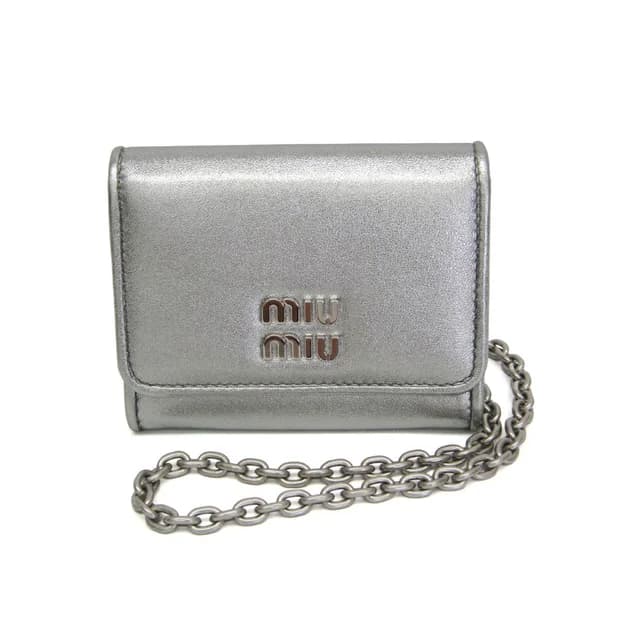 Miu Miu Chain Strap Coin And Card Case 5MR030 Leather Card Case Silver in Silver Leather from Elady, photo 1 of 1