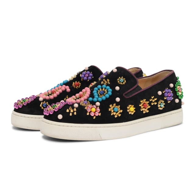 Christian Louboutin Studded Boat Candy Sneakers 35.5 in Black Suede from Blue Spinach, photo 1 of 1