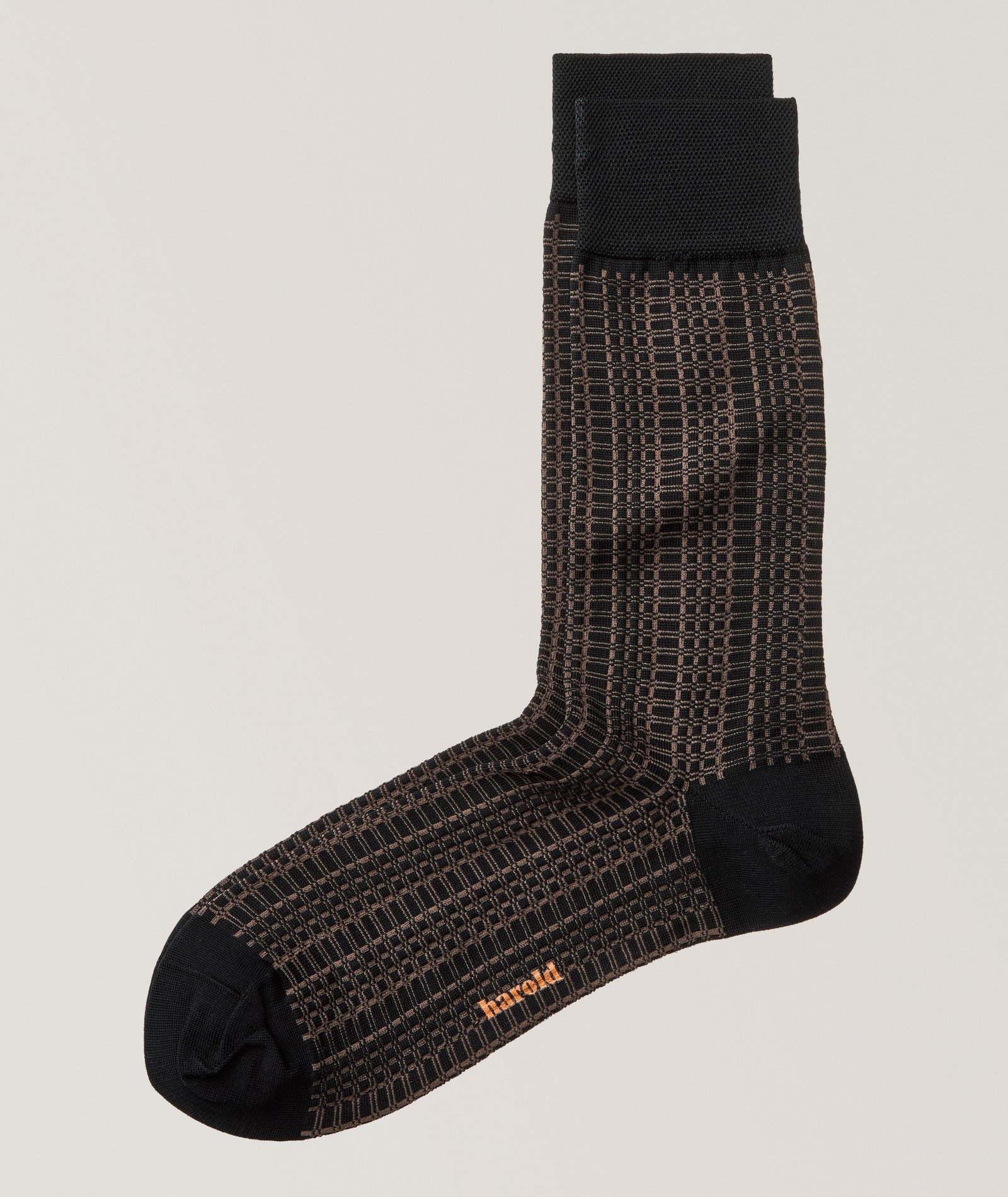 Harold Stacked Plaid Stretch-Cotton Socks in Black, image 1 of 1 from Harry Rosen