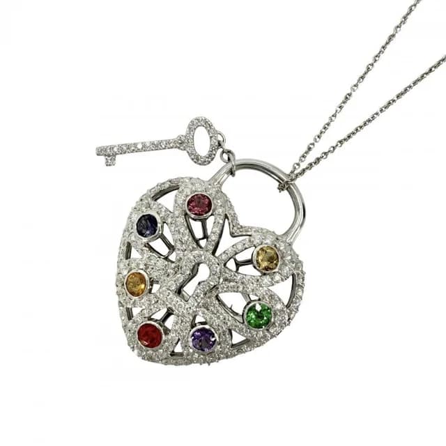 Tiffany & Co. Necklace Filigree Padlock Motif Heart 18K White Gold 750 White Gold Diamond in White from The Reluxe, photo 1 of 1
