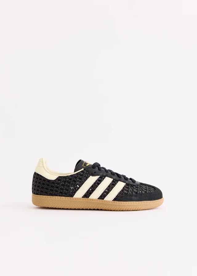 Adidas Women's Samba OG Basketweave 'Core Black' Sneakers in CBLACK CREWHT GOLDMT, image 1 of 1 from Incu