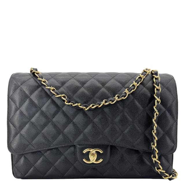 Chanel Maxi Classic Double Flap Caviar Leather Shoulder Bag Black in Black Caviar leather from Dallas Designer Handbags, photo 1 of 1