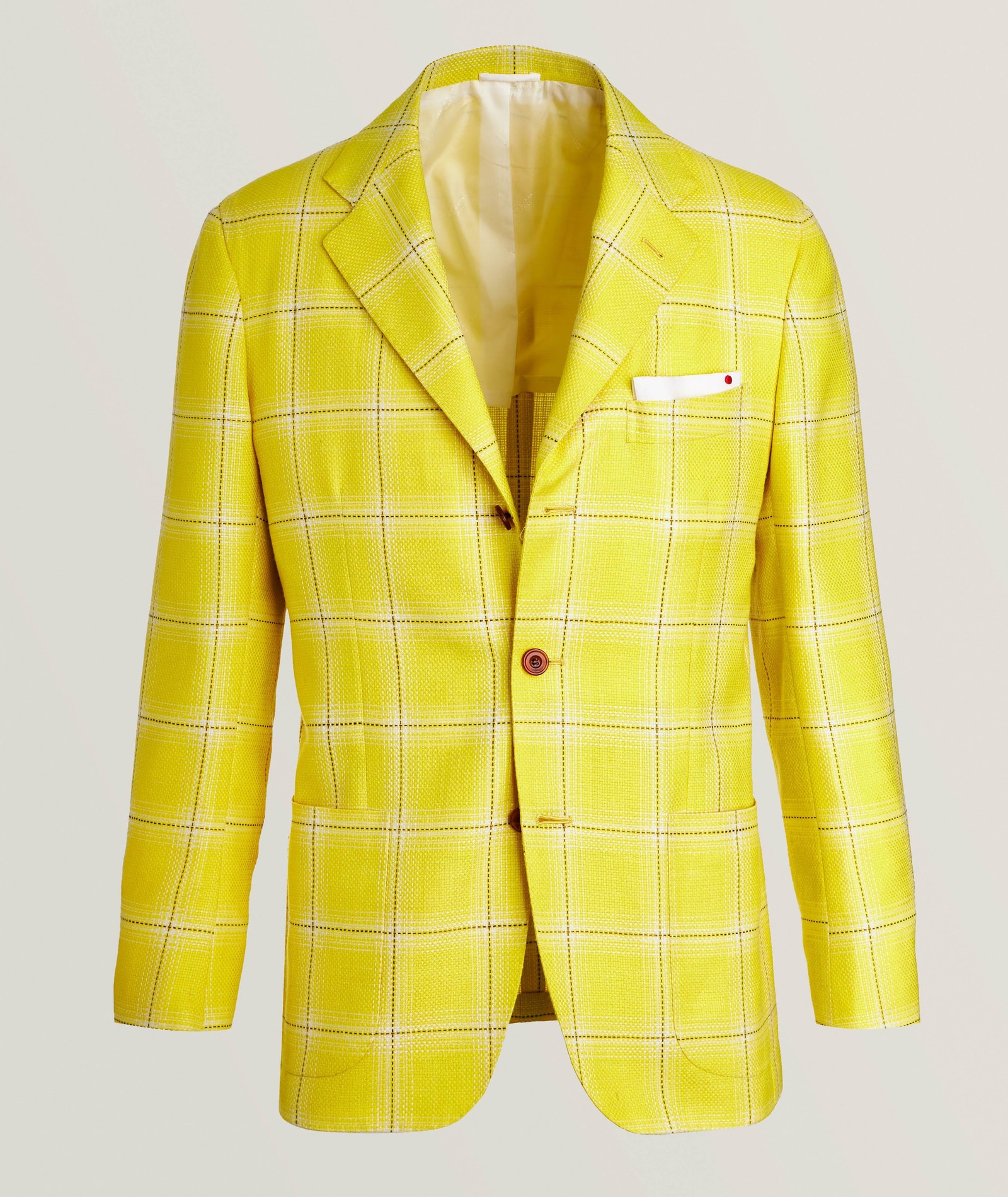 Kiton Cashmere-Blend Windowpane Sport Jacket in Yellow Cashmere & Cashmere Blends, image 1 of 1 from Harry Rosen