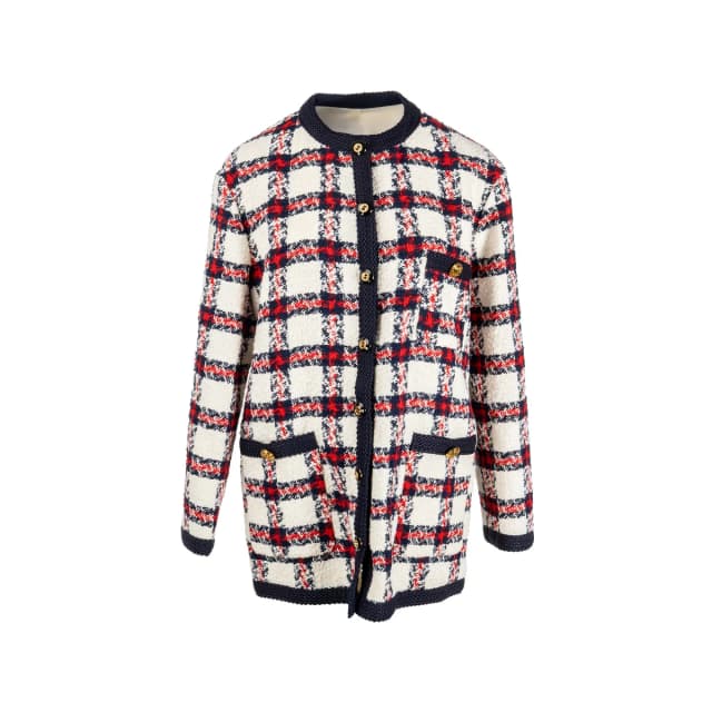 Gucci Size 44 Checked Tweed Jacket Polyamide/Wool/Cotton Red/White/Blue GHW in White Tweed from EMIER, photo 1 of 1