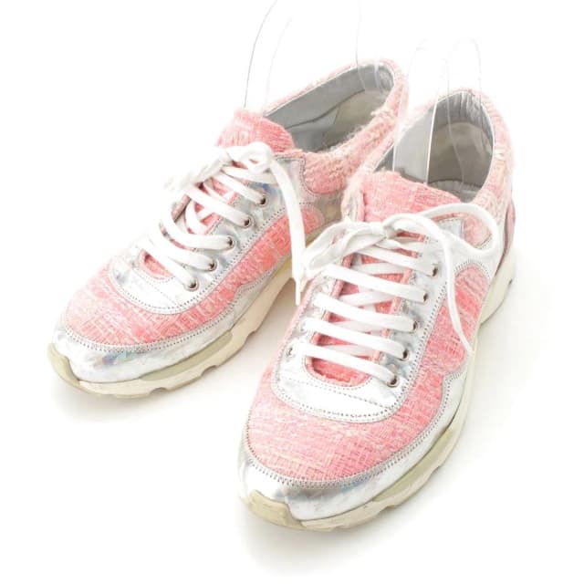 Chanel Tweed CC Logo Sneakers Pink Silver in Pink Tweed from The Reluxe, photo 1 of 1