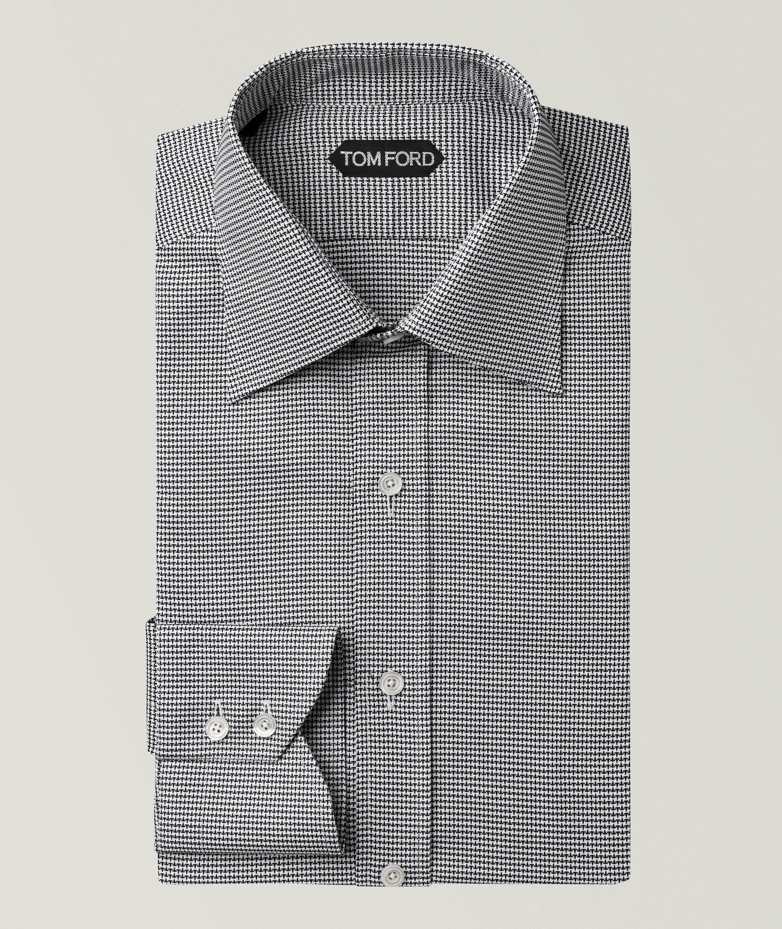 TOM FORD Micro-Houndstooth Cotton Dress Shirt in Black Cotton & Cotton Blends, image 1 of 1 from Harry Rosen
