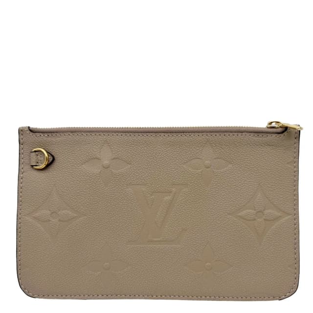 Louis Vuitton Neverfull Pochette Giant Monogram Empreinte Leather Wristlet Beige in Beige Leather from Dallas Designer Handbags, photo 1 of 1
