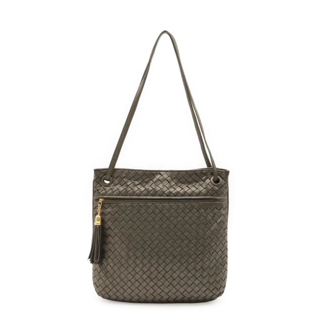 Bottega Veneta Intrecciato Shoulder Bag Tote Tassel Fringe Leather Metallic Gray in Grey Woven leather from The Reluxe, photo 1 of 1