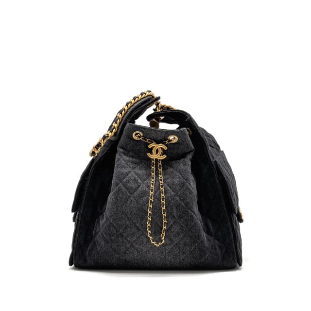 Chanel 25 Medium Handbag Washed Denim Black GHW (Microchip) in Black Denim from EMIER, photo 1 of 1