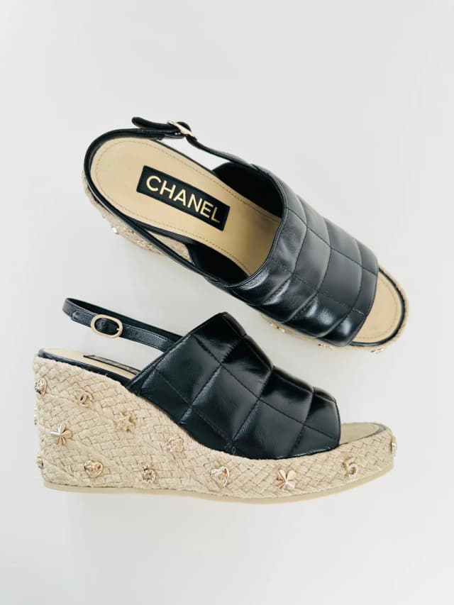 Chanel Icon Stud Wedge Sandals - Size 40 in Lambskin from Edit Second Hand, photo 1 of 1