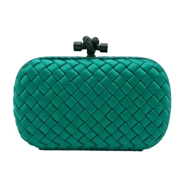 Bottega Veneta Turquoise Knot Intrecciato Satin Clutch in Blue Woven leather from Clotheshorse Anonymous, photo 1 of 1