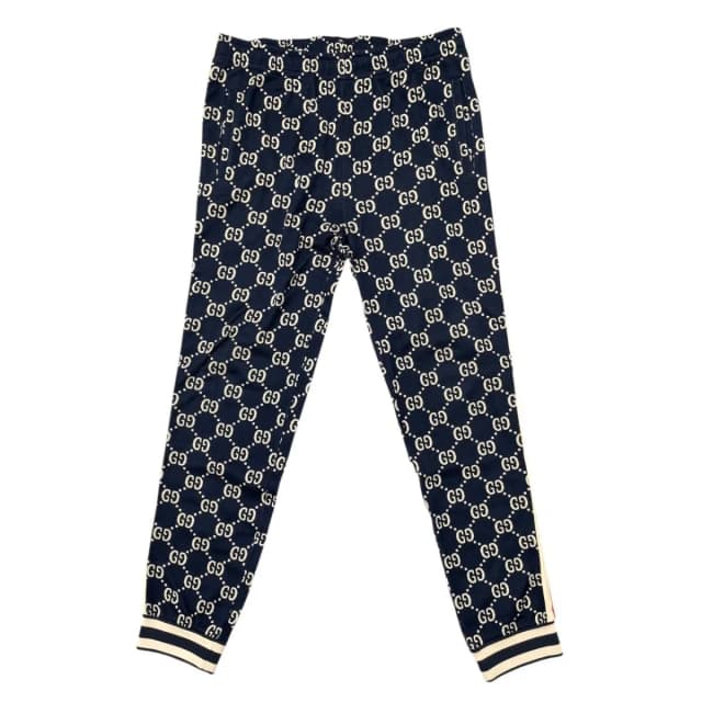 Gucci Jersey GG Jacquard Jogging Pants Cotton Logo Side Line Navy Blue Beige XL in Beige from The Reluxe, photo 1 of 1