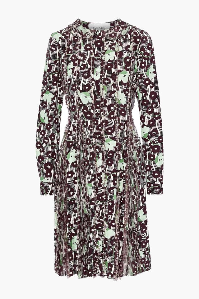 Valentino Garavani Printed Silk Crepe de Chine and Chiffon Dress in Red, image 1 of 1 from THE OUTNET