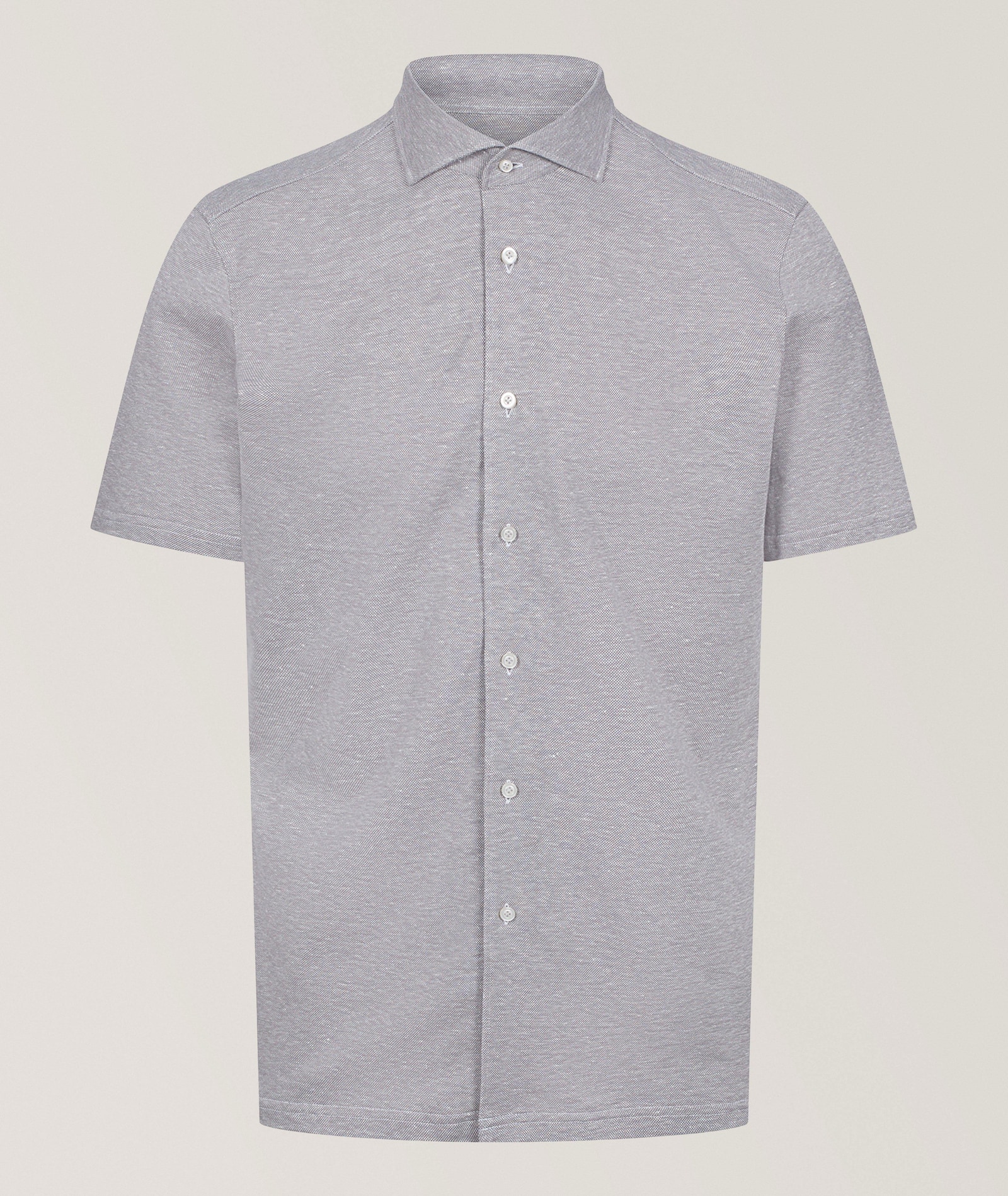 Modern-Fit Jacquard Knit Shirt in Grey, image 1 of 1 from Harry Rosen