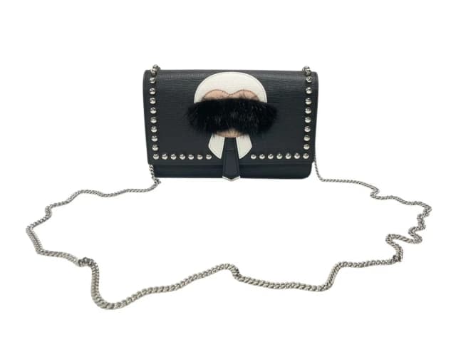 Fendi Shoulder Bag Chain Wallet Karl Lagerfeld Leather Black Silver in Black Leather from The Reluxe, photo 1 of 1