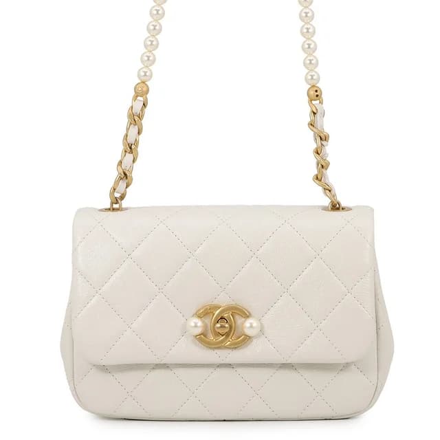 Chanel Chain Shoulder Bag Quilted CC Logo Lambskin White in White Lambskin from The Reluxe, photo 1 of 1