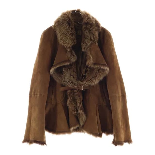 Max Mara Shearling Mid Length Coat Brown in Brown Leather from The Reluxe, photo 1 of 1