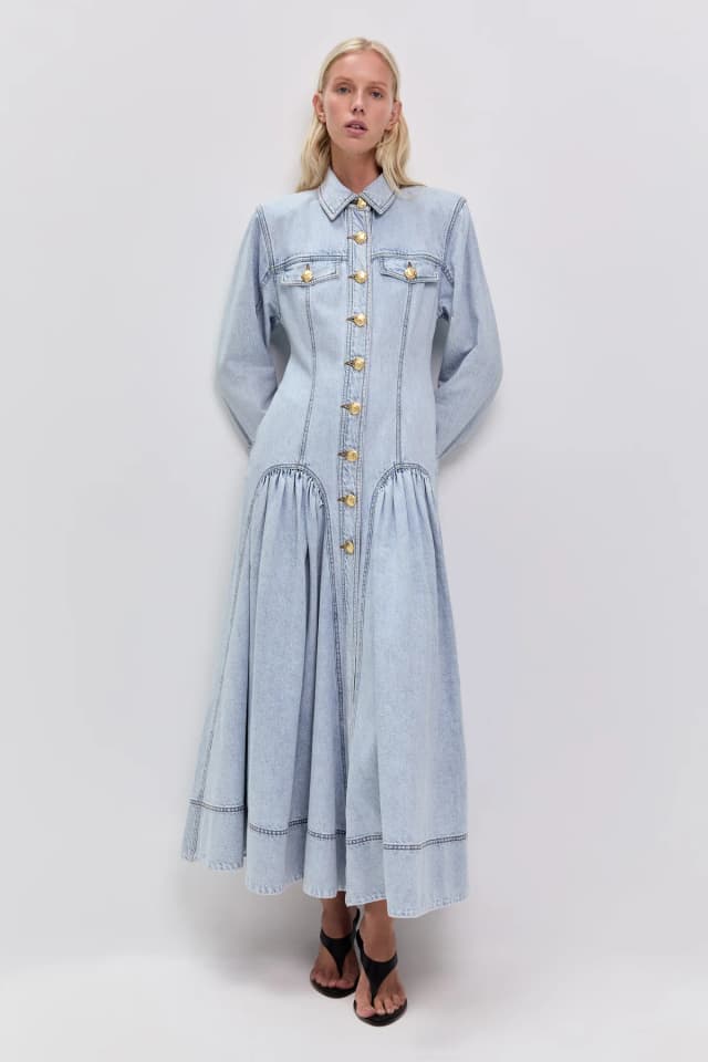 AJE Noa Denim Maxi Dress in SEASALT, image 1 of 1 from Aje