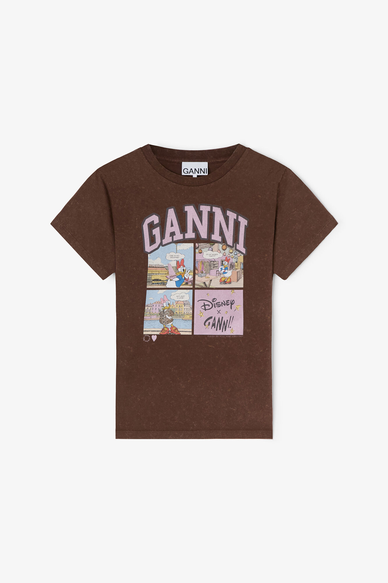 GANNI Daisy Duck Comic T-shirt in Chicory Coffee 50% Organic Cotton, 50% Recycled Cotton, image 1 of 1 from GANNI (US)