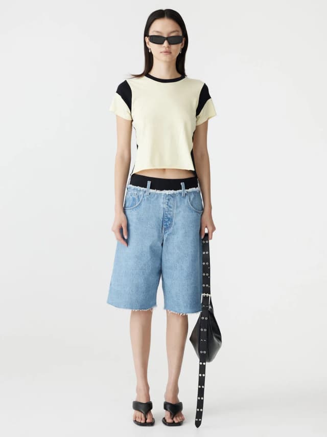 Bassike Elastic Longerline Denim Short, image 1 of 1 from bassike