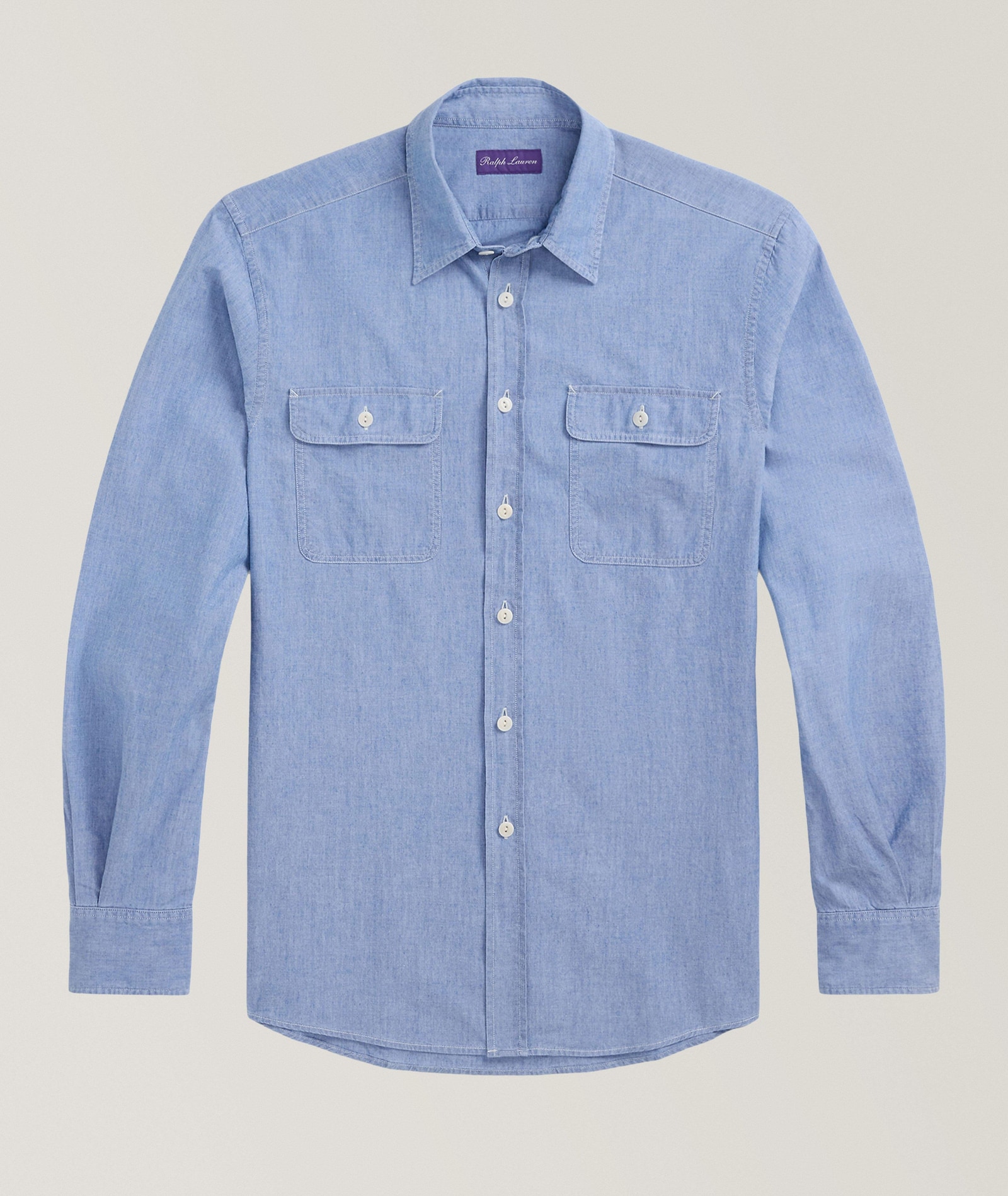 Ralph Lauren Purple Label Cooper Washed Chambray Shirt in Blue Cotton & Cotton Blends, image 1 of 1 from Harry Rosen