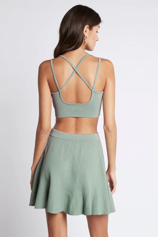 AJE Bardot Knit Logo Bustier Top in PALM GREEN, image 1 of 1 from Aje