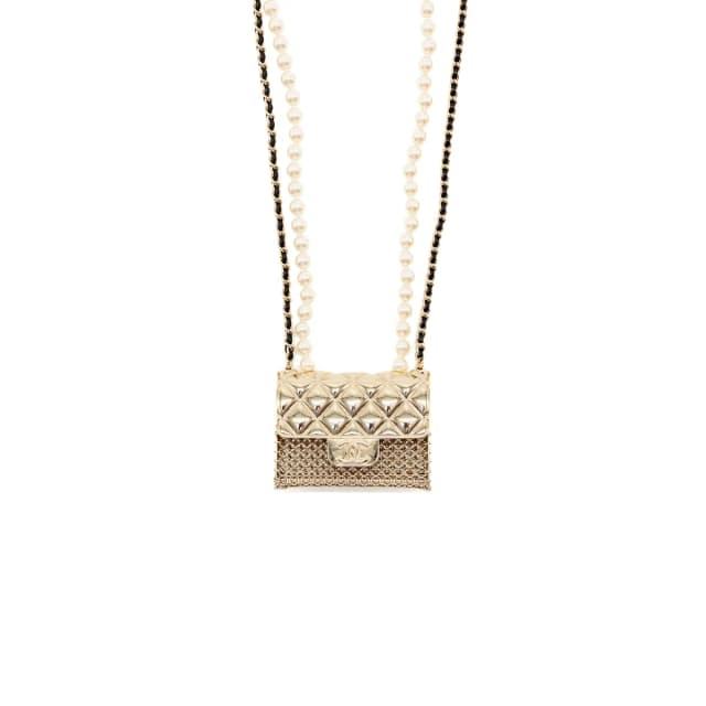 Chanel 21S runway micro bag/ pearl necklace light gold tone in Gold from EMIER, photo 1 of 1
