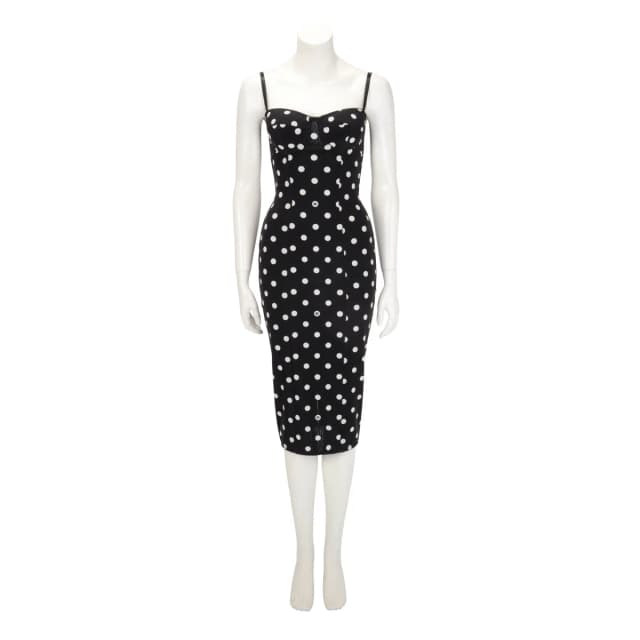 Dolce & Gabbana Marquisette Sheath Polka Dot Print Dress IT 40 in Black from Blue Spinach, photo 1 of 1