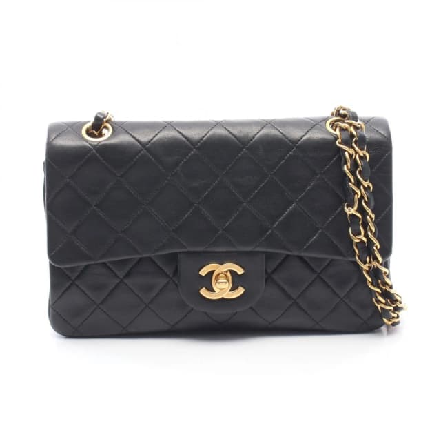 Chanel Shoulder Bag Quilted Double Flap Black Lambskin Chain in Black Lambskin from The Reluxe, photo 1 of 1