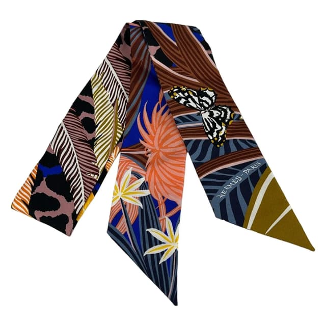 Hermès Scarf Twilly Blue Multi Jaguar Quetzal Butterfly in Blue from The Reluxe, photo 1 of 1
